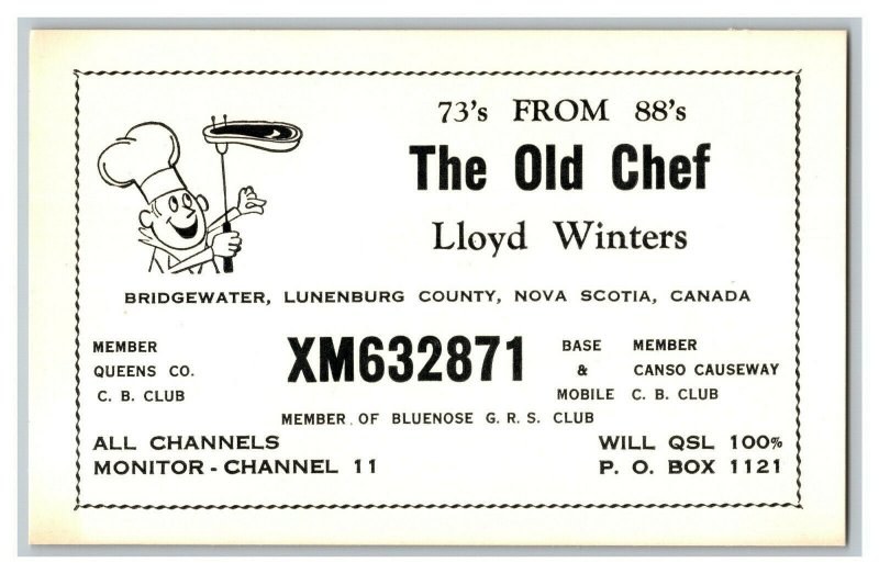 QSL Radio Card From Bridgewater Lunenburg County Nova Scotia Canada XM632871 