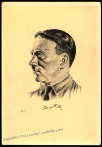 3rd Reich Germany  Adolf Hitler Portrait Propaganda Card UNUSED 105160