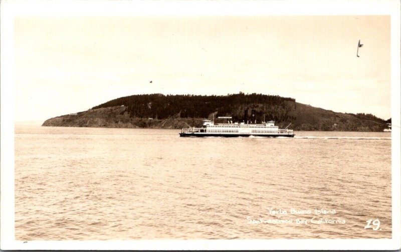 Real Photo Postcard Ferry and Yerba Buena Island in San Francisco, California 