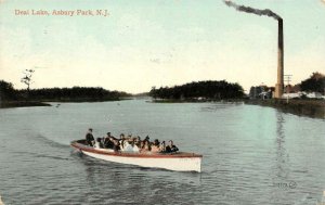 ASBURY PARK, New Jersey NJ    DEAL LAKE  Boat Ride~Smoke Stacks 1909 Postcard