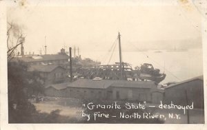 Granite State Destroyed by fire North River, NY USA, Real Photo Steamer Ship 