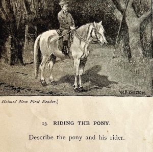 1878 Print Riding the Pony Lessons In English 6 x 4.75 Antique