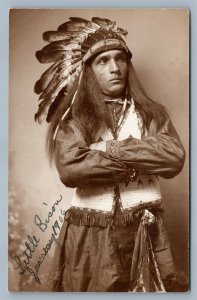 AMERICAN INDIAN CHIEF LITTLE BISON ANTIQUE REAL PHOTO POSTCARD RPPC SIGNED!