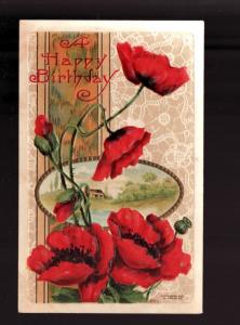 1910 Birthday Embossed Flowers Picture Postcard!