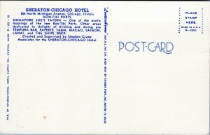 postcard IL  hotel - Sheraton Chicago Kon-Tiki Ports - Singapore Joe's Tavern