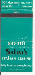 Matchbook Cover ! Salini's Italian Cuisine, Oakville, Ontario !