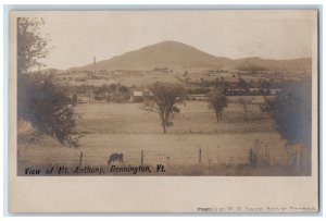 View Of Mt. Anthony Bennington Vermont VT, Cow Antique RPPC Photo Postcard