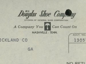 1955 W. L. Douglas Shoe Company General Shoe Corp. Nashville TN Invoice 322 