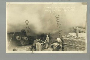 Sleepy Eye MINNESOTA RPPC 1925 FIRE Lumber Yard FIREMEN nr New Ulm Springfield