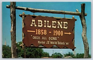 Old Abilene Kansas~Entrance Sign To Town~Wild Bill Hickock~Vintage Postcard