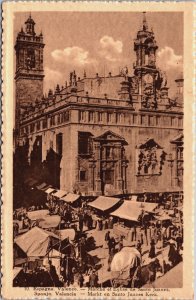 Spain Valencia Market Iglesia de los Santos Juanes Vintage Postcard C109