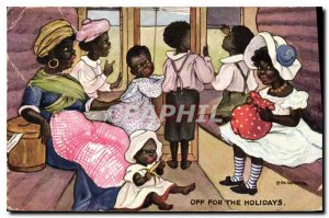 Old Postcard Off for the Holidays Negroes