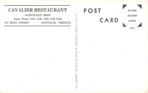 Danville Virginia Cavalier Restaurant Dining Room Vintage Postcard AA37503