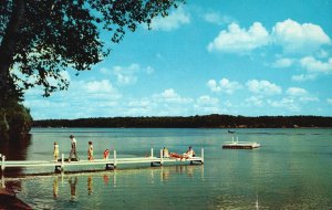 Vintage Postcard Relaxing and Inviting Lazy Day at the Lake Vacationland Scene