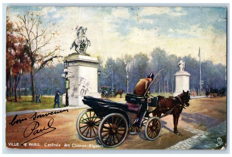 1906 L'entree Des Champs-Elysees Ville De Paris France Tuck Art Postcard