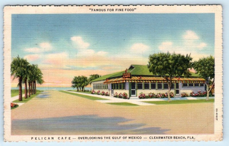 CLEARWATER BEACH, Florida FL ~ Roadside PELICAN CAFE 1937 C.E. Crump Postcard