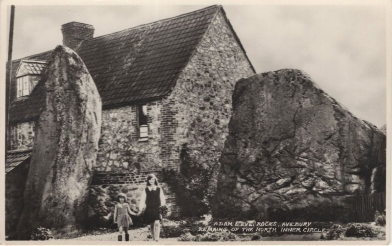 Adam & Eve Rocks Mystic Children Avebury Old Wiltshire Postcard