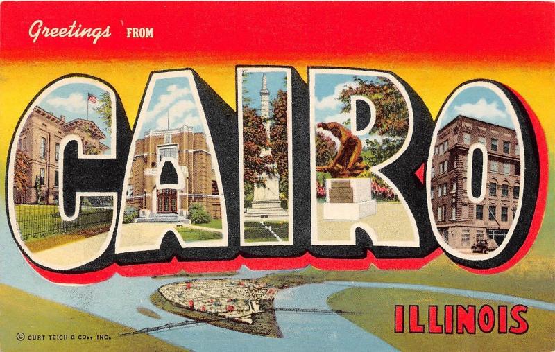 C16/ Cairo Illinois Il Postcard 1945 Linen Teich Large Letter Greetings from