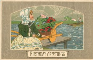 Postcard C-1910 Dutch Girl Arts & Crafts birthday Rotograph TP24-2186
