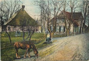 Vintage postcard Serie 851 Idyll Romania? place to identify horse houses