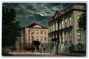 Charleston South Carolina Postcard City Hall Court House Night Moon 1910 Vintage