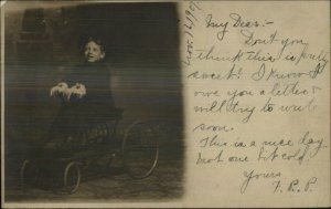 Little Boy on Toy Pedal Car Davenport IA 1907 Cancel Studio RPPC Postcard