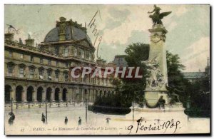 Paris Old Postcard Gambetta monument and the Louvre