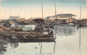 Malay Sampan Waterfront Singapore 1910c postcard