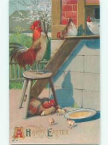 Pre-Linen Easter CUTE CHICKS AND ROOSTER BY CHICKEN COOP AB3963