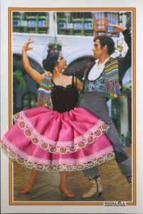 Espana Flamenco Dancing Embroidered Pink Dress Dance Dominguez Postcard D30