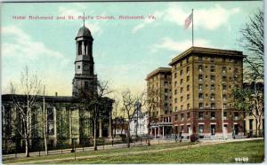 RICHMOND, Virginia  VA    HOTEL RICHMOND  St. Paul's Church  ca 1910s  Postcard