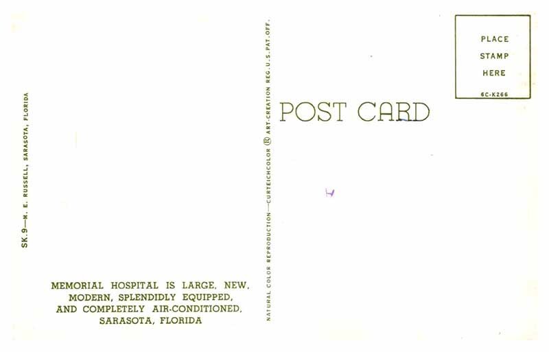 Postcard HOSPITAL SCENE Sarasota Florida FL AS5726