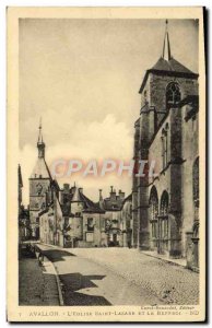 Old Postcard Avallon L & # 39Eglise Saint Lazarus And The Belfry