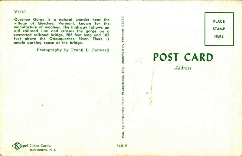 Quechee Gorge Bridge Quechee Vermont VT UNP Chrome Postcard E6