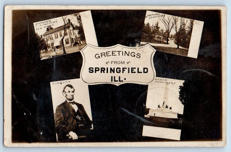 Springfield Illinois IL Postcard RPPC Photo Greetings Multiview 1910 Antique