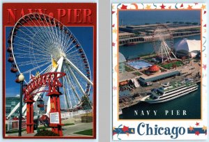 2 Postcards CHICAGO, Illinois IL ~ Aerial View NAVY PIER & FERRIS WHEEL  4x6