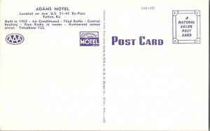 FULTON, Kentucky KY ~ Roadside ADAMS MOTEL c1940s Linen Postcard JC2