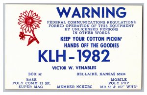 Postcard QSL CB Ham Radio Amateur Card From Bellaire Kansas KLH-1982