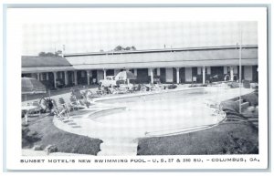 c1920's Sunset Motel's & Restaurant New Swimming Pool Columbus Georgia Postcard