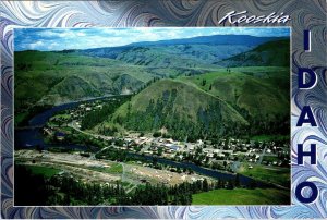 Kooskia, ID Idaho   CITY & CLEARWATER RIVER  Bird's Eye View   4X6 Postcard