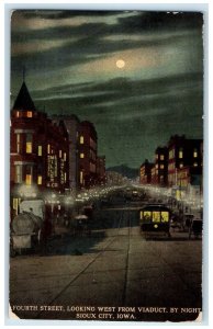 1912 Fourth Street Looking West From Viaduct By Night Sioux City IA Postcard