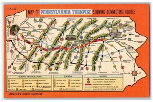Map Of Pennsylvania Turnpike Showing Connects Routes Super Highway Postcard 