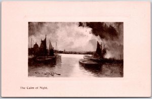 The Calm Of Night Painting Boats Ships Real Photo RPPC Postcard