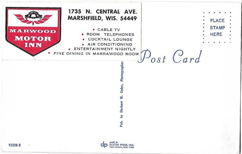 Marwood Motor Inn 1735 Central Ave. Marshfield Wisconsin Cocktail Lounge