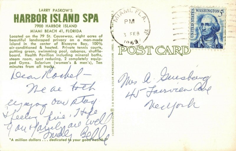 1969 Larry Paskow's Harbor Island Spa Miami Beach Advertising Postcard 2R3-228 