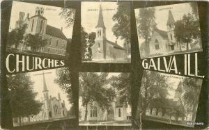 C-1908 Churches GALVA ILLINOIS Baptist Swedish Methodist postcard 100715