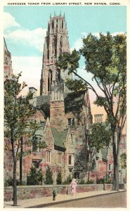 Vintage Postcard Harkness Towers From Library Street New Haven Connecticut CT