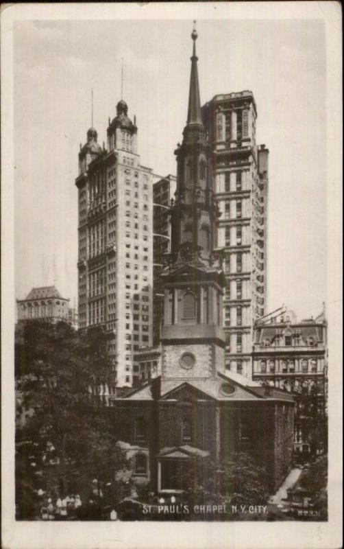New York City Manhattan St. Paul's Chapel c1910 Real Photo Postcard