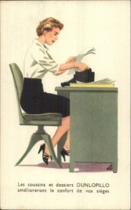 Art Deco Woman at Typewriter DUNLOPILLO Secretary Desk Typewriter Postcard