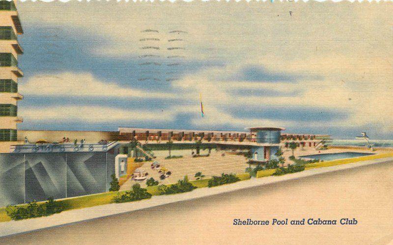 1955 Shelburne Hotel Miami Beach Florida Roadside linen pool Teich postcard 2825